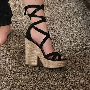 JLO black lace up espadrilles - size 8 - minel sandal